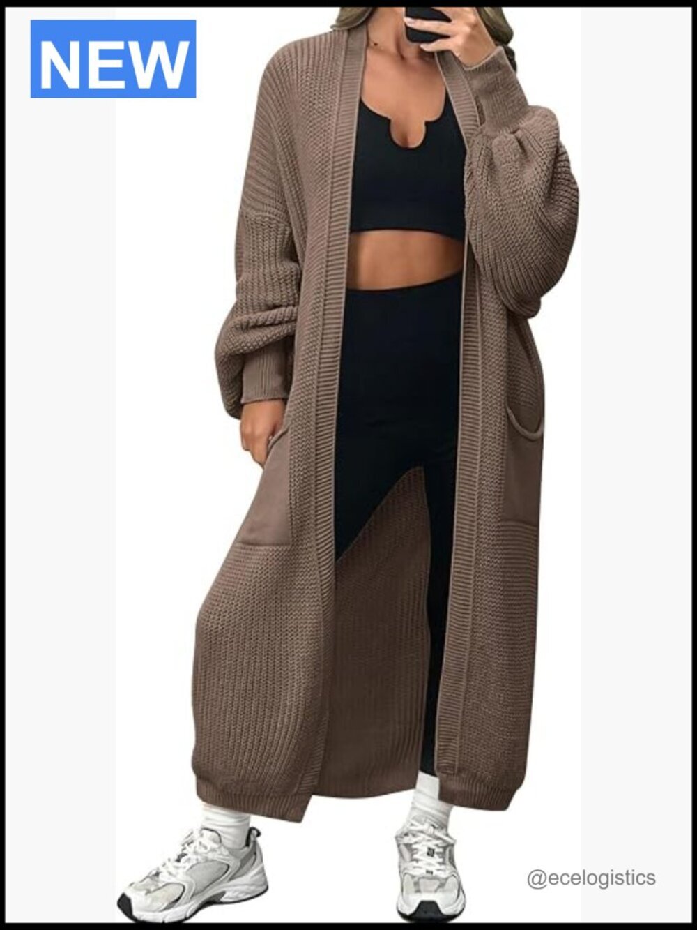 Oversized Long Cardigan Open Front Duster Sweater with Pockets